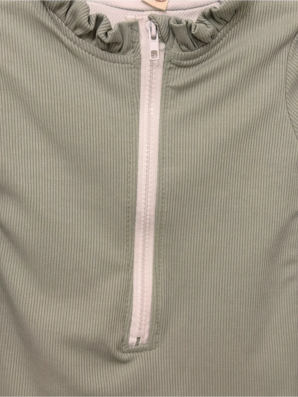 Girls Mint sage green long-sleeve swimsuit Size 5T 120 Eu Zipper Front Ruffle